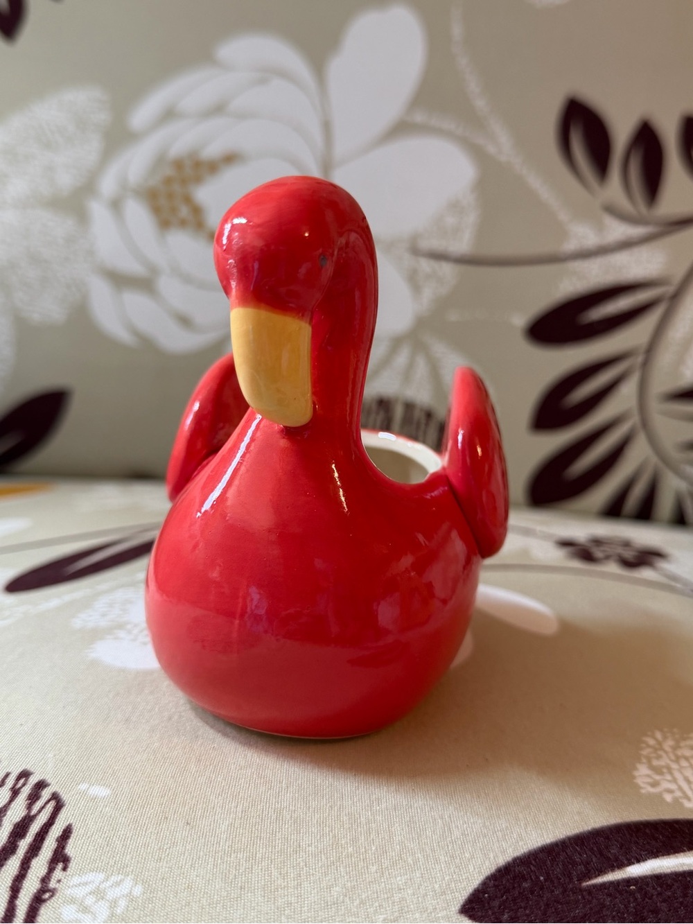 Red Ceramic flamingo Figurine with Yellow Beak